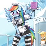  anthro anthrofied applejack_(mlp) blonde_hair blush colar collar equine female friendship_is_magic hair horse legwear maid maid_outfit maid_uniform mammal multi-colored_hair my_little_pony pegasus pony purple_eyes rainbow_dash_(mlp) rainbow_hair skirt skykain solo_focus stockings uniform wing_boner wings 