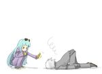  1girl blue_hair gloves grey_hair k' kula_diamond long_hair orz red_eyes sunglasses the_king_of_fighters ziro_(daydozen) 