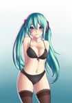  absurdres aqua_hair arms_behind_back bad_id bad_pixiv_id blue_eyes bra hatsune_miku highres long_hair looking_at_viewer navel panties solo thighhighs twintails underwear underwear_only vocaloid yin-ting_tian 