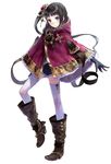  atelier_(series) atelier_totori belt black_hair boots expressionless full_body gloves hair_ornament hairpin highres kishida_mel knee_boots long_hair mimi_houllier_von_schwarzlang official_art ponytail purple_eyes shawl short_shorts shorts solo thighhighs white_background white_legwear 