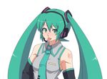  detached_sleeves gazacy_(dai) green_eyes green_hair hatsune_miku long_hair necktie solo tongue twintails vocaloid white_background 