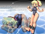  barefoot blonde_hair blue_eyes feet hair_ribbon holdover marie marie_(holdover) one-piece_swimsuit ponytail ribbon soles swimsuit toes underwater 