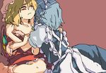  arm_grab bad_id bad_pixiv_id flandre_scarlet from_behind hand_on_shoulder itsuki_kuro izayoi_sakuya lowres maid multiple_girls nervous oekaki off_shoulder sweatdrop touhou undressing yuri 