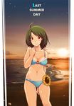  bad_id bad_pixiv_id beach bikini brown_eyes flower green_hair itoichi. o-ring o-ring_top original short_hair solo sunflower swimsuit tears 