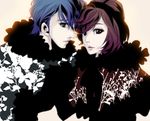  1girl artist_request blue_hair brown_hair couple flower hetero kaito lowres meiko short_hair vocaloid 