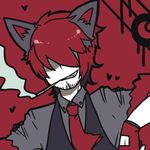  animal_ears eyes_covered facial_hair fingerless_gloves fox_ears gloves graffiti grin heart hidden_eyes lowres male male_focus moemon necktie personification pokemon pokemon_(game) pokemon_black_and_white pokemon_bw putegoya red_hair redhead smile smoking stubble tie vest zoroark 