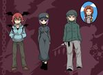  :&gt; =_= alternate_costume aoi_tobira belt chain contemporary durarara!! flandre_scarlet hat hong_meiling hood hoodie izayoi_sakuya jacket knife koakuma multiple_girls not_present parody patchouli_knowledge purple_hair red_hair remilia_scarlet silhouette silver_hair smile touhou 