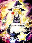  apple apron blonde_hair braid broom food fruit hat kirisame_marisa maarika magician solo star touhou witch witch_hat 