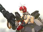  alternate_hair_color ammunition_belt ass bent_over bow cosmic_break crab gatling_gun gun hair_bow looking_back mecha no_pants panties red_eyes red_hair shino_exroad solo twin_scissor underwear weapon 