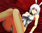  animal_ears bad_id bad_pixiv_id blue_eyes braid bunny_ears bunnysuit fishnet_pantyhose fishnets izayoi_sakuya kamata_yuuya pantyhose short_hair silver_hair solo touhou twin_braids wrist_cuffs 