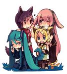  animal_ears aqua_eyes aqua_hair bare_shoulders blonde_hair blue_eyes blush brown_eyes brown_hair bunny_ears cat_ears cat_tail chibi detached_sleeves dog_ears dog_tail fang fox_ears fox_tail hair_ornament hair_ribbon hairclip hatsune_miku headphones kagamine_rin kemonomimi_mode kneeling long_hair megurine_luka meiko multiple_girls necktie one_eye_closed open_mouth pink_hair ribbon short_hair skirt smile standing tail takishima_asaka tattoo thighhighs twintails very_long_hair vocaloid zettai_ryouiki 