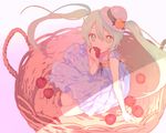  apple bad_id bad_pixiv_id eating face food fruit green_eyes green_hair hat hatsune_miku holding holding_food holding_fruit long_hair noco_(adamas) sitting solo twintails vocaloid 