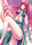  bad_id bad_pixiv_id black_panties blush braid breasts china_dress chinese_clothes cleavage dress hat high_heels hong_meiling large_breasts leg_up legs long_hair long_legs mikan_(5555) panties red_eyes red_hair shoes sky solo thighs touhou twin_braids underwear very_long_hair 