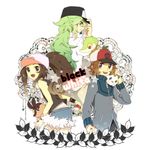  2boys bad_id bad_pixiv_id bare_shoulders baseball_cap blue_eyes brown_hair gen_5_pokemon green_eyes green_hair hat hat_tip jacket long_hair multiple_boys n_(pokemon) oshawott poke_ball poke_ball_(generic) pokemon pokemon_(creature) pokemon_(game) pokemon_bw ponytail profile shigure_wasa short_hair short_shorts shorts sleeveless smile snivy tepig touko_(pokemon) touya_(pokemon) vest wristband 