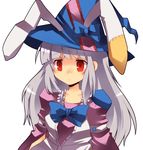  animal_ears bow bunny_ears dress hat irisu_kyouko irisu_shoukougun! long_hair maho_(boku_no_kao_wo_otabeyo) red_eyes ringed_eyes silver_hair solo white_hair witch_hat 