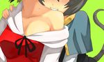  biting breasts hand_on_shoulder head_out_of_frame ke-su medium_breasts multiple_girls nazrin off_shoulder tail teeth toramaru_shou touhou yuri 