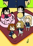  akiyama_mio barefoot black_hair blazer blonde_hair brown_hair chibi cookie cup food hairband hirasawa_yui hizaki_ryuuta jacket k-on! kotobuki_tsumugi long_hair multiple_girls nakano_azusa o_o pantyhose school_uniform short_hair skirt tainaka_ritsu teacup twintails |_| 