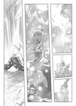  bad_id bad_pixiv_id comic crossed_arms frown fujiwara_no_mokou greyscale grin houraisan_kaguya kamishirasawa_keine monochrome multiple_girls punching sitting smile tokomichi touhou 