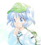  backpack bag blue_eyes blue_hair close-up hat kawashiro_nitori key kiriu short_hair solo touhou twintails two_side_up 