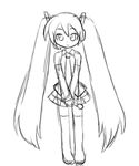 animated animated_gif dancing greyscale hatsune_miku long_hair lowres minami_juujisei monochrome solo thighhighs twintails very_long_hair vocaloid 