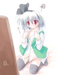  ai_takurou blue_hair dress_shirt flat_chest konpaku_youmu shirt short_hair solo thighhighs touhou 