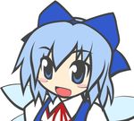 animated animated_gif blue_eyes blue_hair blush_stickers bow cirno hair_bow kagi lowres neck_ribbon no_nose open_mouth ribbon smile solo touhou upper_body wings 