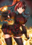  black_legwear bloomers brown_eyes brown_hair fire gloves itsuki_sayaka layla_(sound_horizon) multicolored_hair red_hair seisen_no_iberia side_ponytail solo sound_horizon thighhighs two-tone_hair underwear zettai_ryouiki 