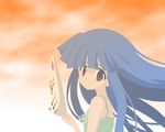  artist_request blue_hair fox_mask furude_rika higurashi_no_naku_koro_ni mask non-web_source sky solo wallpaper 