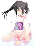  eyepatch flower gintama japanese_clothes kimono oka_asaha solo thighhighs twintails yagyuu_kyuubei 