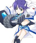  blue_hair gauntlets headband lyrical_nanoha magical_girl mahou_shoujo_lyrical_nanoha_strikers midriff revolver_knuckle sakurai_yuya single_gauntlet solo subaru_nakajima waist_cape 