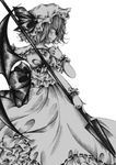  bad_id bad_pixiv_id greyscale hat kasuga_sunao monochrome polearm remilia_scarlet ribbon short_hair solo spear spear_the_gungnir touhou weapon wings 