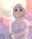  dress_shirt full_moon holding_arm ikeda_jun_(mizutamari) moon original shirt short_hair solo source_request white_hair 