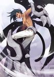  armpits black_hair blue_eyes chest fangs from_below houshin_engi male_focus open_mouth pointy_ears raishinshi shirtless solo tail utsugi_(skydream) wings 