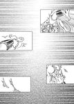  comic greyscale hoshiguma_yuugi mizuhashi_parsee monochrome multiple_girls sakurameguri_shirou torn_clothes touhou wrist_grab 