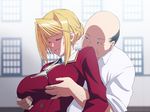  bald blonde_hair breast_grab breasts erohi eyes_closed fat fat_man grabbing large_breasts molestation princess_lover purple_eyes rocoroto rokoroto school_uniform short_hair silvia_van_hossen violet_eyes window 