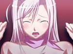  bare_shoulders blush charlotte_hazellink erohi eyes_closed long_hair looking_at_viewer molestation naked_shoulders open_mouth pink_hair princess_lover rocoroto rokoroto saliva scarf tears tongue 