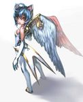  :o ahoge animal_ears bad_id bad_pixiv_id bare_shoulders blue_hair bodysuit cat_ears cyborg looking_at_viewer observerz orange_eyes original shadow short_hair solo standing white_background wings 