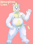  2019 anthro balls belly blue_eyes felid flaccid greenbeanyeen humanoid_hands lion male mammal moobs navel nipples pantherine penis simple_background slightly_chubby solo 