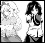  bad_id bad_pixiv_id crossed_arms dress_shirt fuantei greyscale hat hat_removed headwear_removed long_hair maribel_hearn monochrome multiple_girls neo-traditionalism_of_japan one_eye_closed shirt short_hair skirt smile touhou usami_renko 