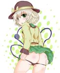  ass bad_id bad_pixiv_id black_panties dikko eyebrows green_eyes grey_hair hat komeiji_koishi panties panty_pull short_hair skirt solo third_eye touhou underwear 