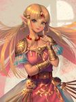  arm_across_waist artist_name bellhenge belt blonde_hair bracer circlet closed_mouth dress earrings finger_to_cheek gold green_eyes jewelry light_blush lips long_hair looking_at_viewer necklace nintendo nose pointy_ears pose princess_zelda shoulder_armor sidelocks smile solo standing super_smash_bros. super_smash_bros._ultimate the_legend_of_zelda the_legend_of_zelda:_a_link_between_worlds upper_body very_long_hair 