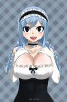  1girl bare_shoulders blue_eyes blue_hair blush breasts cleavage elbow_gloves fairy_tail gaston18 gloves juvia_lockser large_breasts long_hair smile 