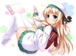  :o backpack bag blonde_hair blue_eyes blush borrowed_character hat holding holding_stylus long_hair miniskirt nironiro original school_uniform shimotsuki_potofu skirt solo tablet thighhighs twintails white_legwear zettai_ryouiki 