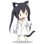  animal_ears barefoot black_eyes blush cat_ears cat_tail chibi dress_shirt full_body k-on! kohinata_sora long_hair lowres nakano_azusa naked_shirt open_mouth shirt simple_background sleeves_past_wrists solo standing tail twintails white_background |_| 