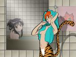  anime bath breath_of_fire cat_ears catgirl claws cute feline female hair invalid_tag katt mammal mirror red_hair sa&#239;na shadow stripes tiger toothbrush towel water 