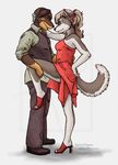  anthro canine dancing dog dress duo eye_contact female high_heels husky male mammal raised_leg rottweiler tango thetiedtigress 