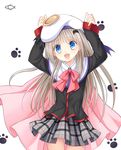  bad_id bad_pixiv_id blonde_hair blue_eyes bow cape hat little_busters! long_hair noumi_kudryavka open_mouth philomelalilium pink_bow school_uniform solo 