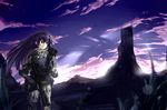  ahoge assault_rifle camouflage cloud digital_camouflage gloves gun jitome load_bearing_vest long_hair looking_away m4_carbine mesa original purple_eyes purple_hair purple_sky rifle saberiii sky soldier solo star_(sky) starry_sky sunlight sunset trigger_discipline twilight weapon 