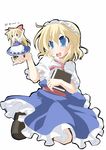  ahoge alice_margatroid apron bad_id bad_pixiv_id blonde_hair blue_eyes blush_stickers book bow capelet doll hair_bow highres hujikok long_hair open_mouth puffy_sleeves shanghai_doll short_hair short_sleeves touhou white_background 