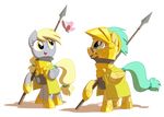  armor blonde_hair blue_eyes butterfly couple derpy_hooves_(mlp) equestria-prevails equine female friendship_is_magic hair helmet horse insect my_little_pony pegasus polearm pony royal_guard_(mlp) spear standing wings yellow_eyes 